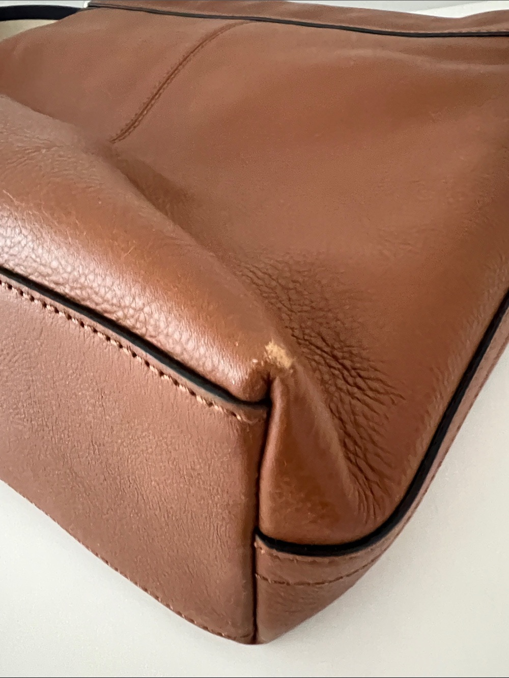 COACH Tan Brown Leather Messenger Bag with Striped Webbing Strap - Picture 8 of 9